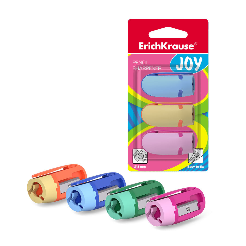 Plastic sharpener ErichKrause JOY®, assorted (blister 3 pcs.)
