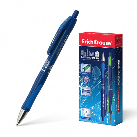 Retractable ballpoint pen ErichKrause MEGAPOLIS® Matic&Grip 0.7, Super Glide Technology, ink color: blue