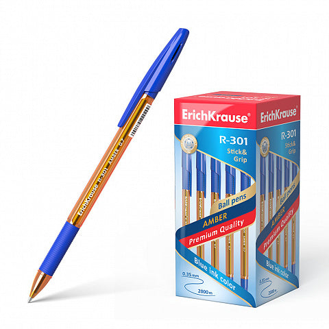 Ballpoint pen ErichKrause R-301 Stick&Grip Amber 0.7, ink color: blue