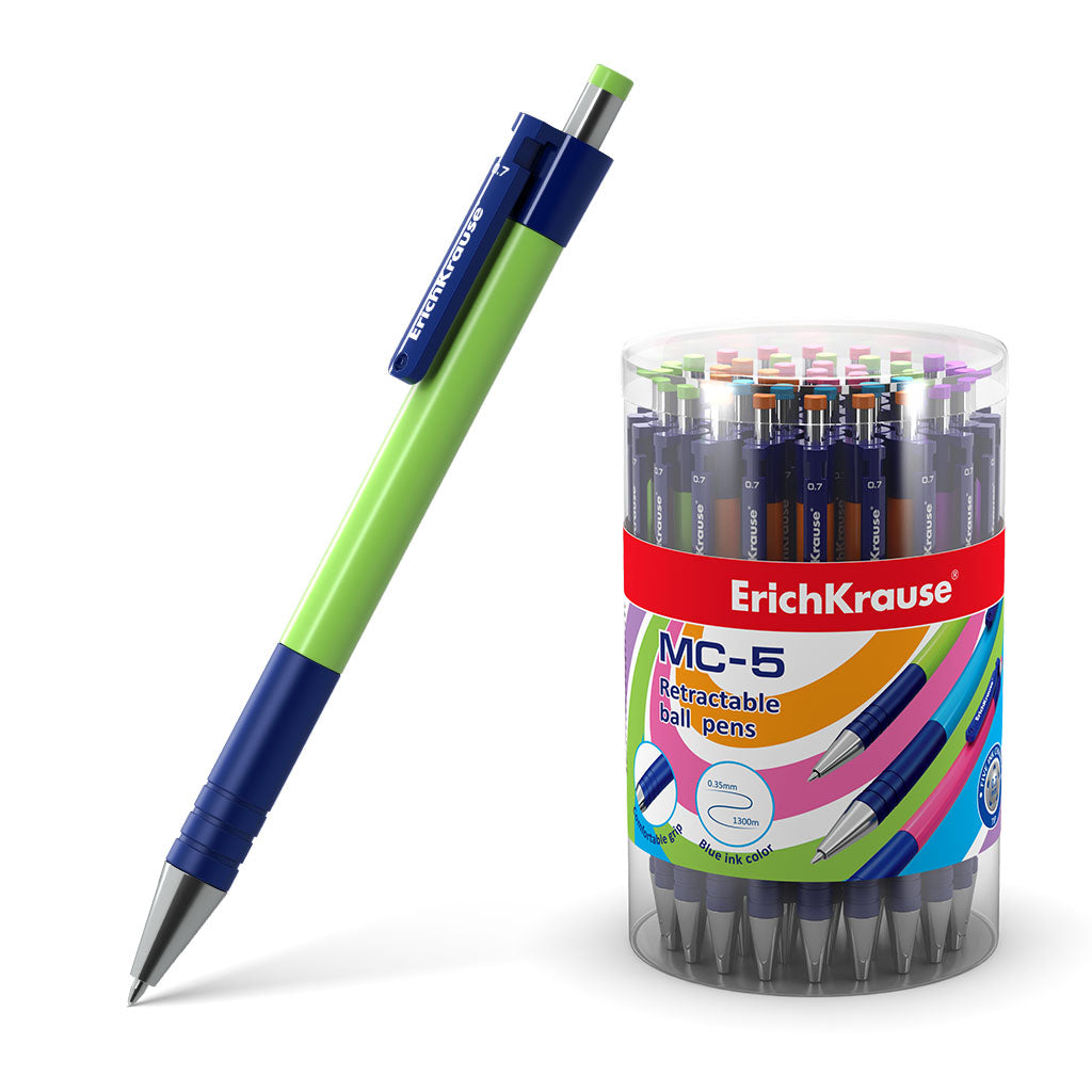 Retractable ballpoint pen ErichKrause MC-5 Matic&Grip 0.7, ink color: blue