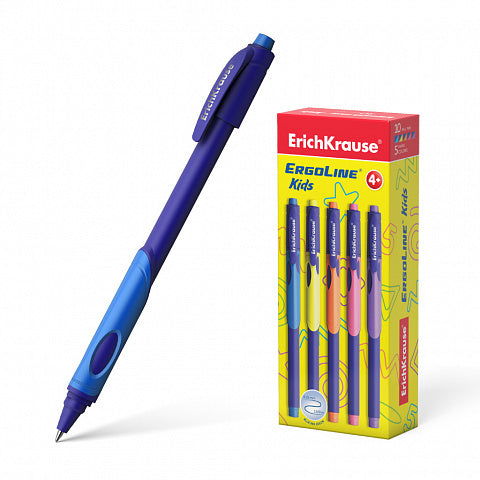 Ballpoint pen ErichKrause ErgoLine® Kids Stick&Grip Neon 0.7, Super Glide Technology, ink color: blue