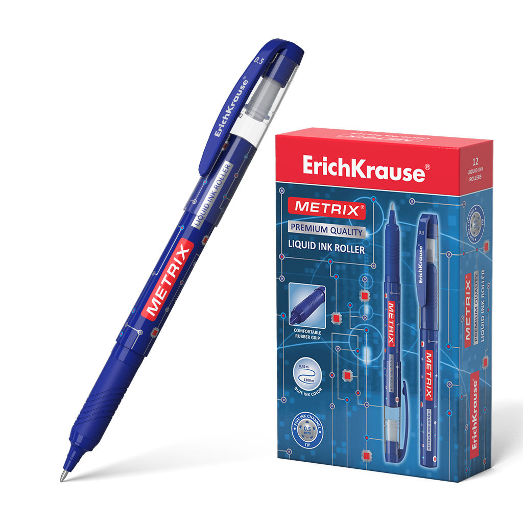 Rollerball pen ErichKrause Metrix® Stick&Grip Classic 0.5, ink color: blue