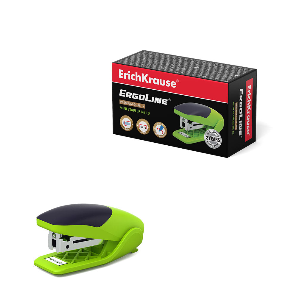Mini-stapler №10 ErichKrause ErgoLine® Neon, up to 15 sheets, green