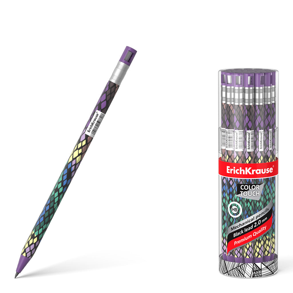 Mechanical pencil ErichKrause® Color Touch® Purple Python 2.0 with a sharpener, HB (tube 24 pcs.)