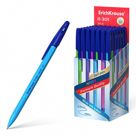 Ballpoint pen ErichKrause R-301 Stick Neon 1.0, ink color: blue