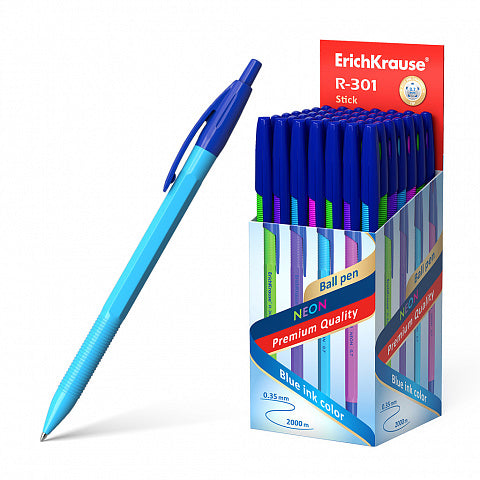 Retractable ballpoint pen ErichKrause R-301 Matic Neon 1.0, ink color: blue