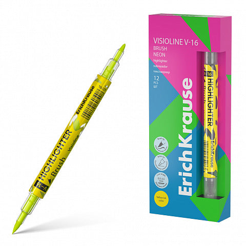 Double-sided highlighter ErichKrause Visioline V-16 Brush Neon, ink color: yellow