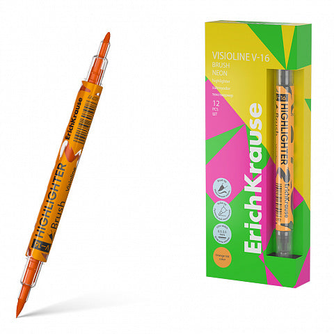 Double-sided highlighter ErichKrause Visioline V-16 Brush Neon, ink color: orange