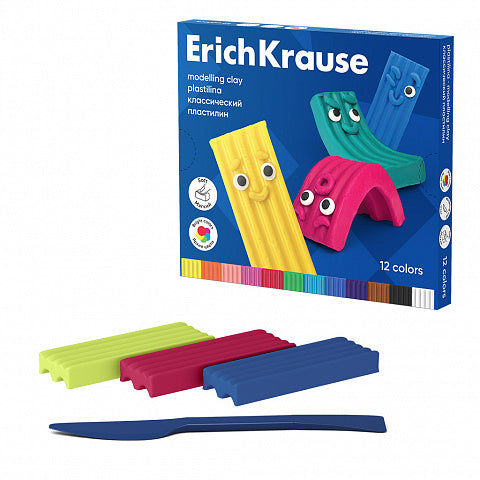 Modelling clay ErichKrause Color Friends 12 colors with a modelling tool, 180 g (12 pcs in a box)
