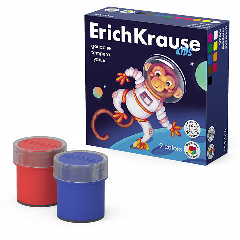 Gouache ErichKrause Kids Space Animals with UV Protection 9 colors of 20 ml (9 pcs in a box)