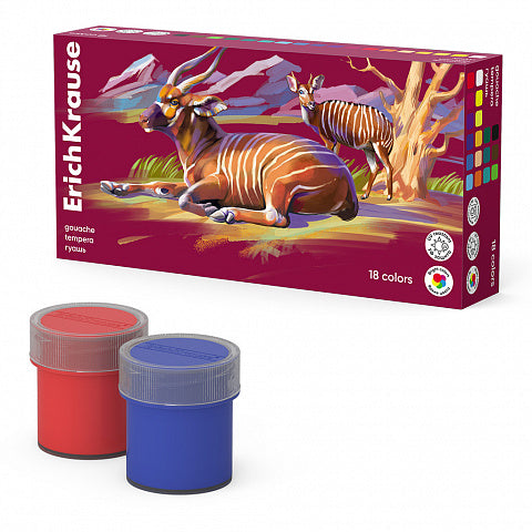 Gouache ErichKrause Safari with UV Protection 18 colors of 20 ml (18 pcs in a box)