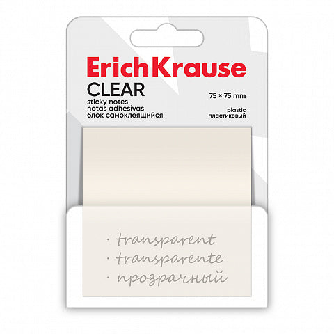 Plastic sticky notes ErichKrause Clear, 75х75 mm, 50 sheets, transparent