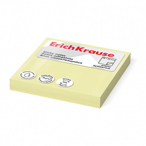 Sticky notes ErichKrause 75x75 mm, 100 sheets, yellow