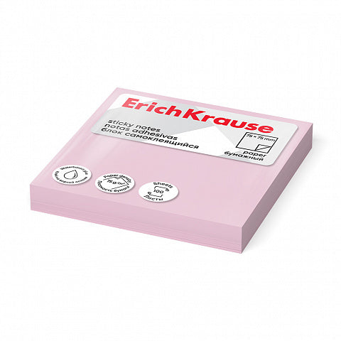 Sticky notes ErichKrause 75x75 mm, 100 sheets, pink