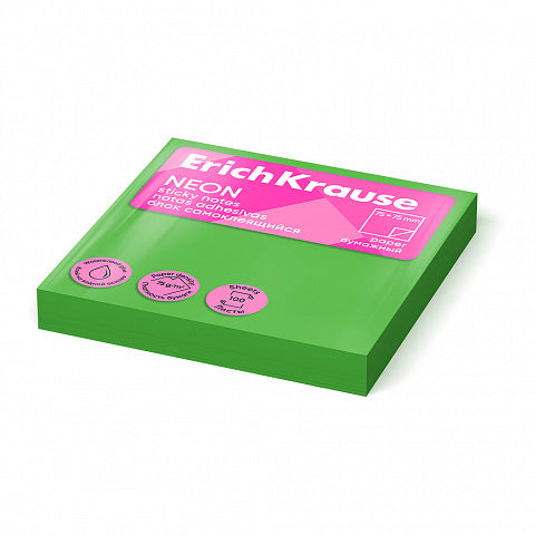 Sticky notes ErichKrause Neon, 75x75 mm, 100 sheets, green