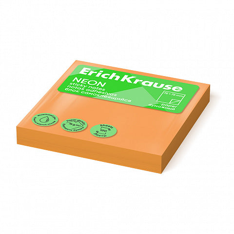 Sticky notes ErichKrause Neon, 75x75 mm, 100 sheets, orange