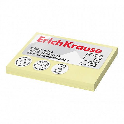 Sticky notes ErichKrause 50x75 mm, 100 sheets, yellow