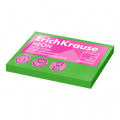 Sticky notes ErichKrause Neon, 50x75 mm, 100 sheets, green