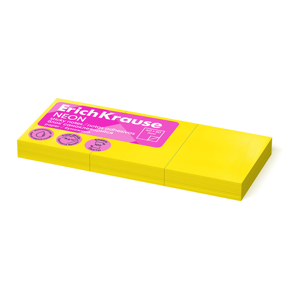 Sticky notes ErichKrause Neon, 50x40 mm, 300 sheets, yellow