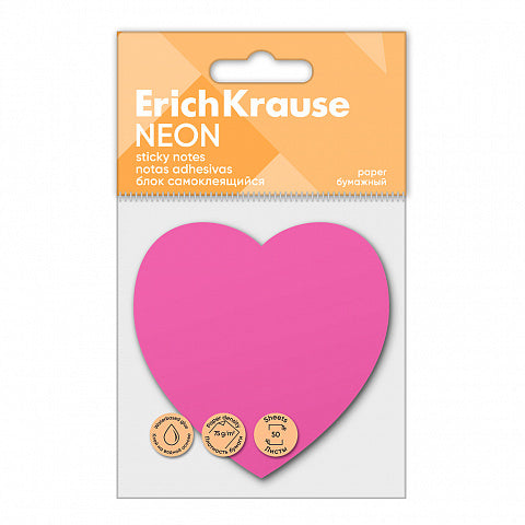 ErichKrause Neon Sticky notes, Heart (50 sheets/Pink)
