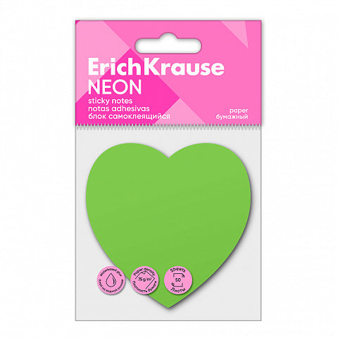 Sticky notes ErichKrause Neon, Heart, 50 sheets, green
