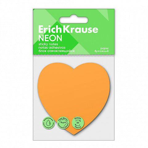 Sticky notes ErichKrause Neon, Heart, 50 sheets, orange