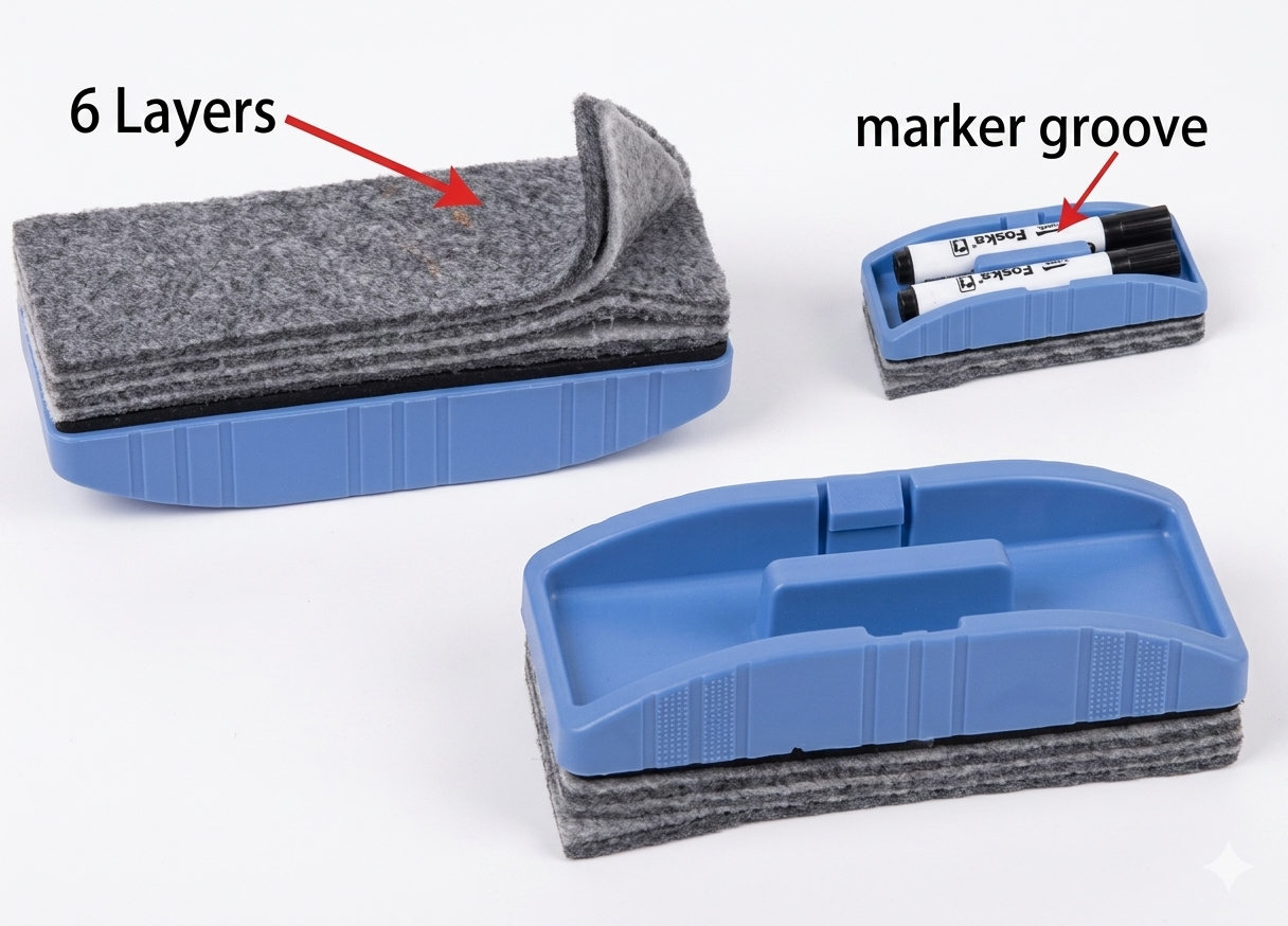 Foska White Board Eraser (6 layers) with a pen holder