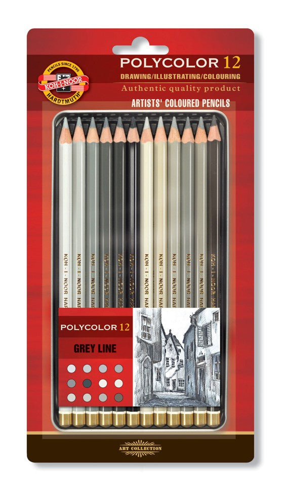 set of coloured pencils 3822 12 pencils GRAY LINE (metal box - blister)