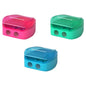 ErichKrause Plastic sharpener Duo, double hole, with container, assorted