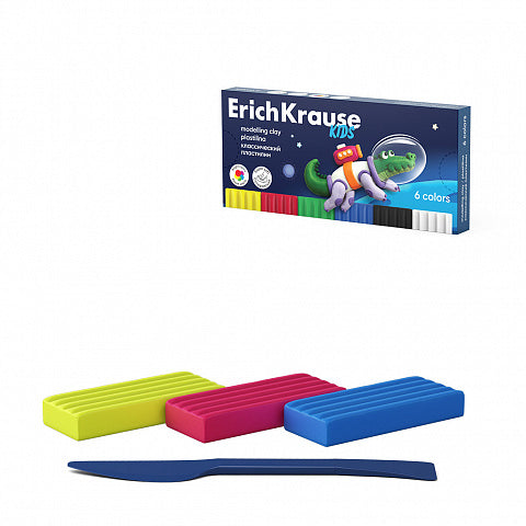 Modelling clay ErichKrause Kids Space Animals 6 colors with a modelling tool, 108 g (6 pcs in a box)