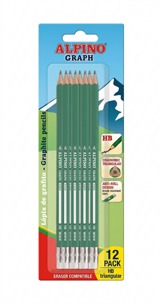 Alpino Set of 12 HB Triangular Graphite Pencils (Blister)