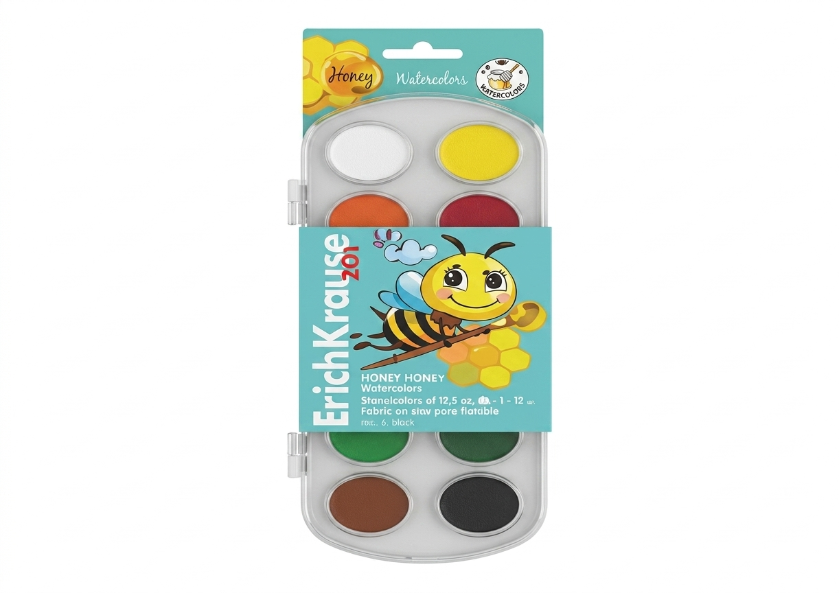 ErichKrause Watercolors Baby honey based (12 colors in a plastic box with euro hang tab)