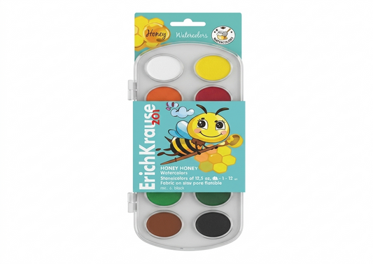 ErichKrause Watercolors Baby honey based (12 colors in a plastic box with euro hang tab)